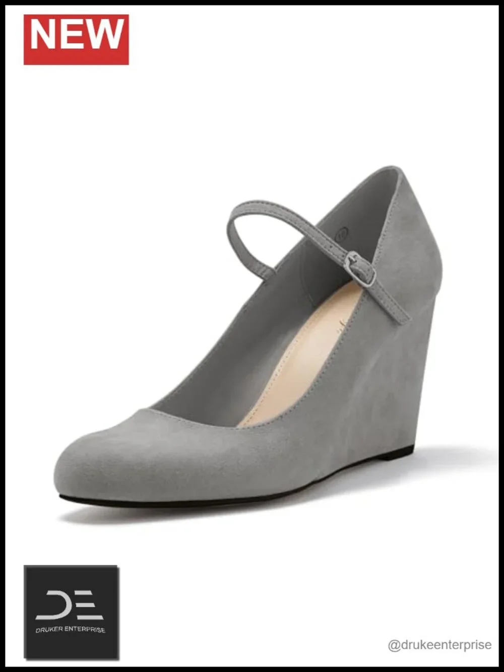 Wedge Pumps Mary Jane Shoes Adjustable Ankle Strap Closed Toe Heels